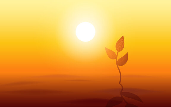 This vector illustration depicts a young plant courageously thriving in the desert's unforgiving terrain. Symbolizing resilience and hope, life's unyielding determination to flourish against all odds