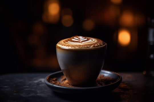 A frothy cappuccino with latte art, Drinks, bokeh 