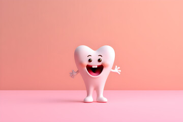 Cute 3d cartoon smiling tooth happy dental kid concept