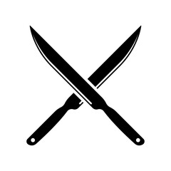 Crossed knives icon. Black silhouette. Front side view. Vector simple flat graphic illustration. Isolated object on a white background. Isolate.