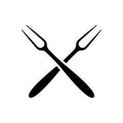 Crossed grill forks icon. Black silhouette. Front side view. Vector simple flat graphic illustration. Isolated object on a white background. Isolate.
