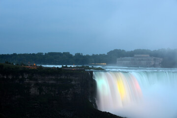 illuminated American Niagara Falls seen from the Canadian side