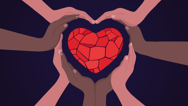 multicultural hands holding heart