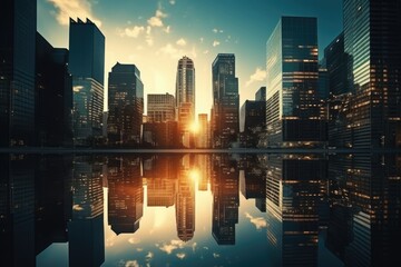  Majestic Urban Heights: Reflective Skyscraper Landscape  Generative AI
