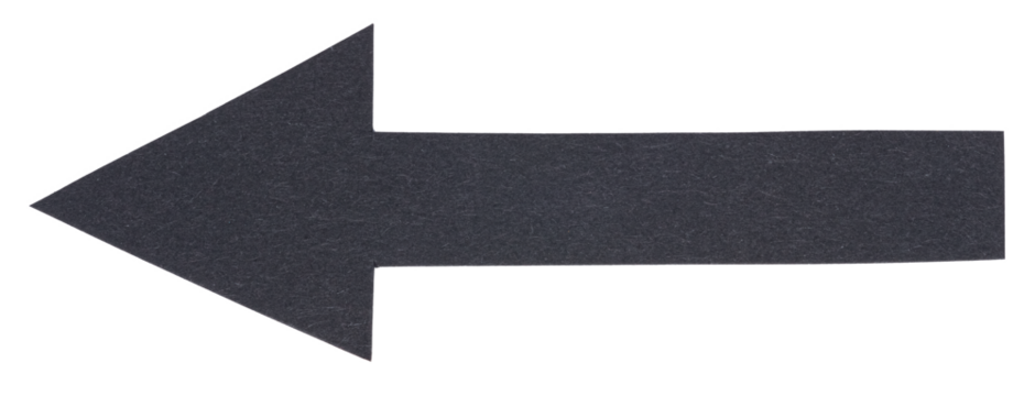 Black paper cardboard arrow symbol or left direction sign isolated on white or transparent background with copy space for text
 - Powered by Adobe