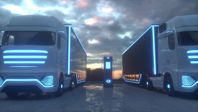 Electric car charging. Electric Trucks charging at logistics center