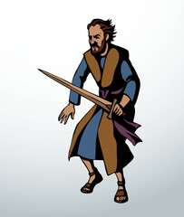 Vector drawing. Man with sword