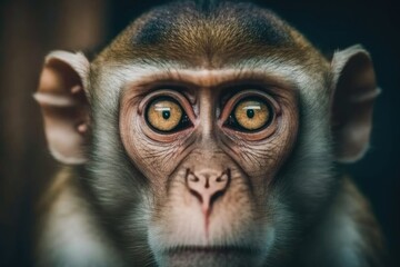 An amusingly large-eyed monkey is shown up close. Generative AI