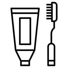 Outline toothpaste and brush icon