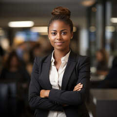Naklejka premium Business african american woman closeup in the office, generative ai