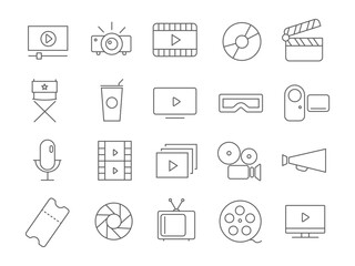 Icons of movies and videos. Vector image. Linear style.
