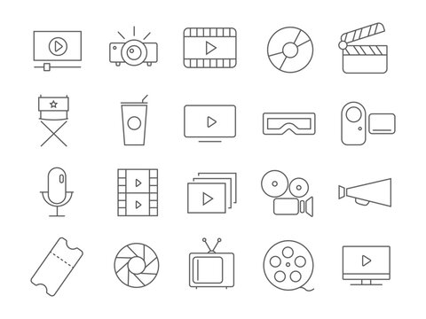 Icons of movies and videos. Vector image. Linear style.