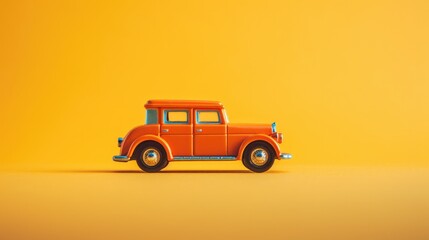 Orange toy matchbox car, yellow background; ideal for personal loans, car buying, leasing, dealership, banking.