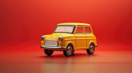 Yellow toy matchbox car, orange background; suited for personal loans, car buying, leasing, dealership, banking.