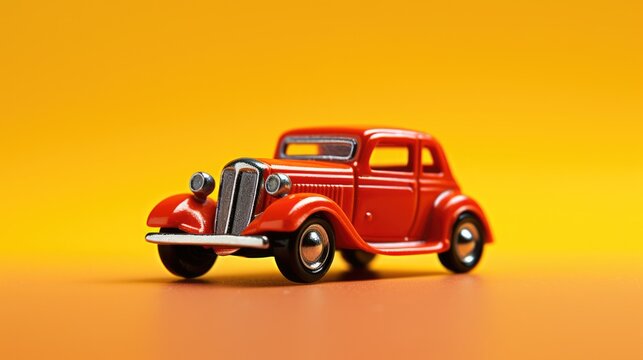 Orange toy matchbox car, yellow background; ideal for personal loans, car buying, leasing, dealership, banking. © Gregory O'Brien
