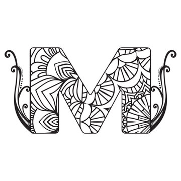 Zentangle stylized alphabet. Mandala letter. vector illustration Black white hand drawn doodle. Alphabets Mandala coloring Page, Mandala Letters.