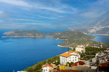 The view of the touristic town of Kaş on the Mediterranean coast with its green nature, mountains and deep blue sea. Antalya &ndash; Turkey