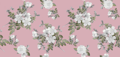 Watercolor seamless pattern with classic flowers. Perfect for wallpaper, fabric design, wrapping paper, surface textures, digital paper.
