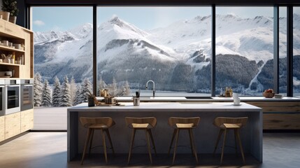 Modern kitchen with a window with natural views.