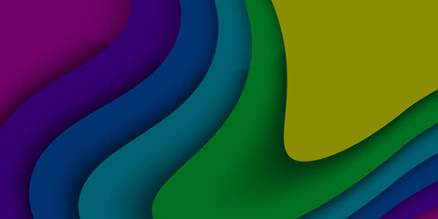 Dark colorful paper waves abstract banner design. Elegant wavy background