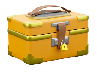 3D rendering of treasure box that is locked with a padlock, Secret fantasy treasure box
