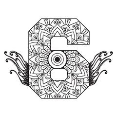 Obraz premium An intricate number six with mandala pattern design for creative coloring and ornate digital art