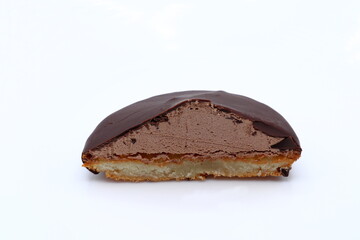 Swedish chocolate cookie called chockladbiskvi or chocolate bisque. Cut in half.