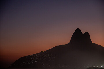Two Brothers Mountain in Ipanema Beach during Sunset, Rio de Janeiro.