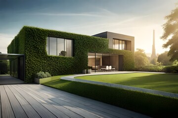 modern living house with garden