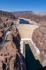 View from Hoover Dam Bypass Bridge in Nevada, United States, USA - May 29, 2023. Hoover Dam is a...