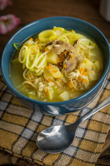Soup with barley and chicken gizzards.