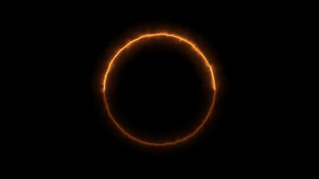 Abstract orange fire line circle animation. Black background UHD 4k video.	