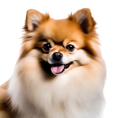 Pomeranian dog face isolated on white background