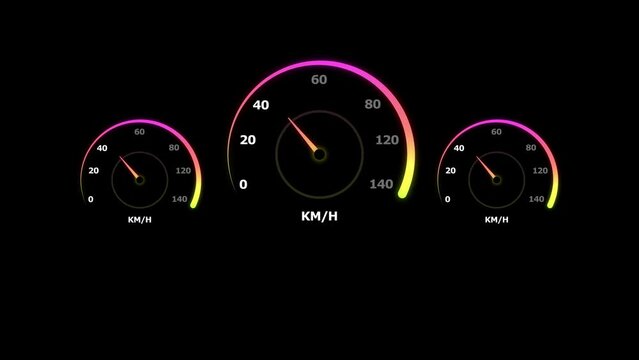  Digital speed meter magenta and green circle animation. Black background UHD 4k video.