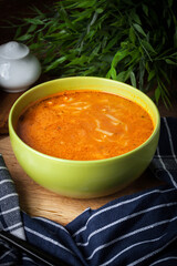 Homemade tomato soup with noodles.