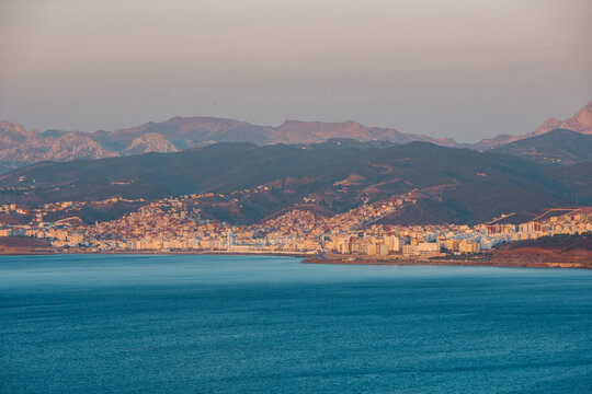 General view of Castillejos, Marroco, from Ceuta, Spain, at the sunrise