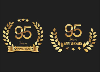Gold anniversary celebration logo with golden laurel wreath vector illustration