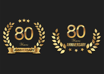 Fototapeta premium Gold anniversary celebration logo with golden laurel wreath vector illustration