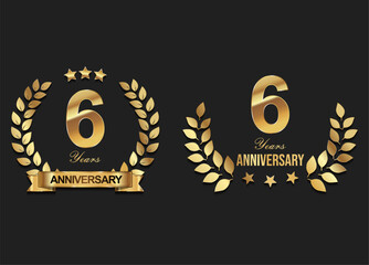 Gold anniversary celebration logo with golden laurel wreath vector illustration