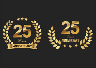 Gold anniversary celebration logo with golden laurel wreath vector illustration