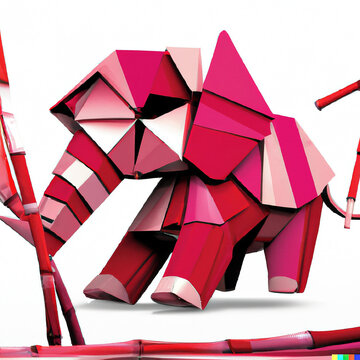 Pink elephant with red bamboo - generative AI.