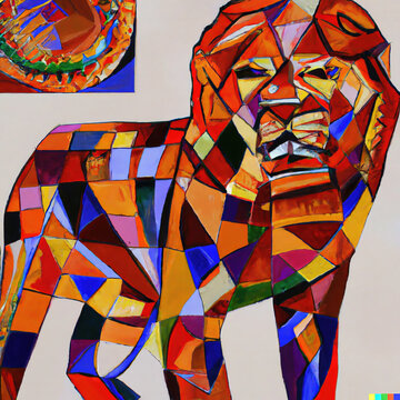 Cubist African, Lion, Panthera leo,  generative AI