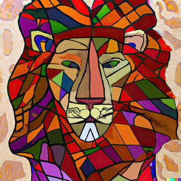 Cubist African, Lion, Panthera leo,  generative AI