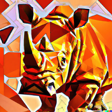 Cubist illustration  orange rhino - generative AI.