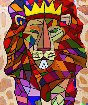 Cubist African, Lion, Panthera leo,  generative AI