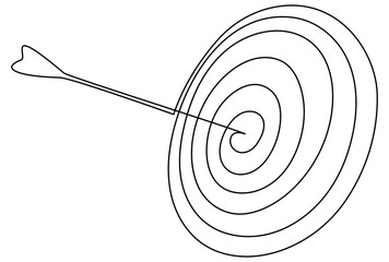 Target with arrow continuous line drawn. Hand drawing goal circle. Vector illustration isolated on white.