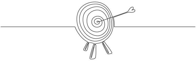 Target with arrow continuous one line drawing. Success concept. Vector illustration isolated on white.