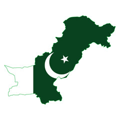 Pakistan Map Filled With Vector Flag Extended Version In PNG