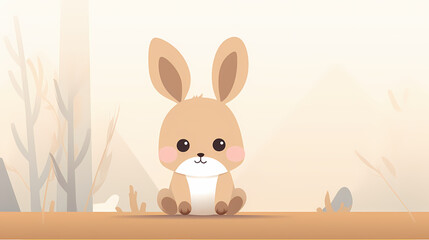 Fototapeta premium Irresistible Charm: A Cute Cartoon Bunny with Wide Eyes and Fluffy Ears, Sitting Directly Facing the Camera, Created Through the Artistry of Generative AI