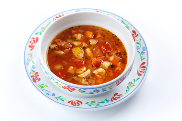 italian vegetable soup on the white